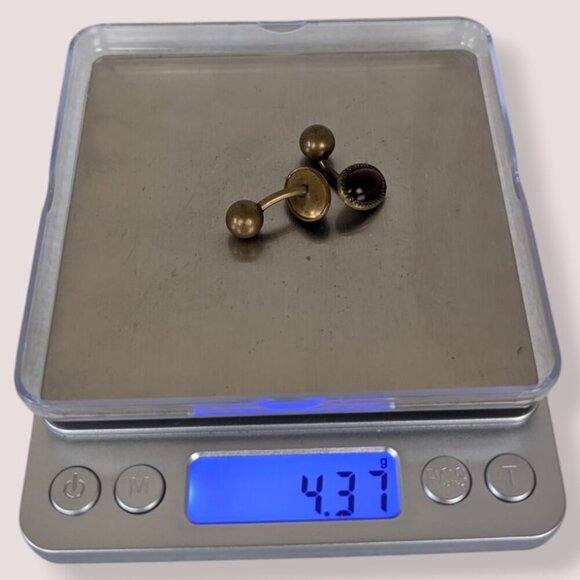 Antique Ball Back Red Glass Cufflinks - Picture 5 of 5